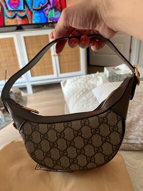 Gucci Brown GG Monogram Mini Crescent Shoulder Bag
